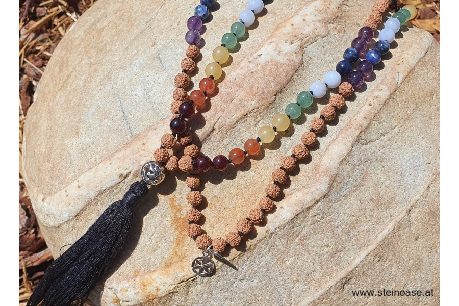 MALA Edelstein Gebetskette 'Chakra' mit Silber-OM